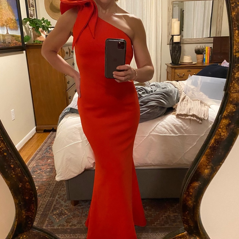 Aqua One Shoulder Scarlet Gown